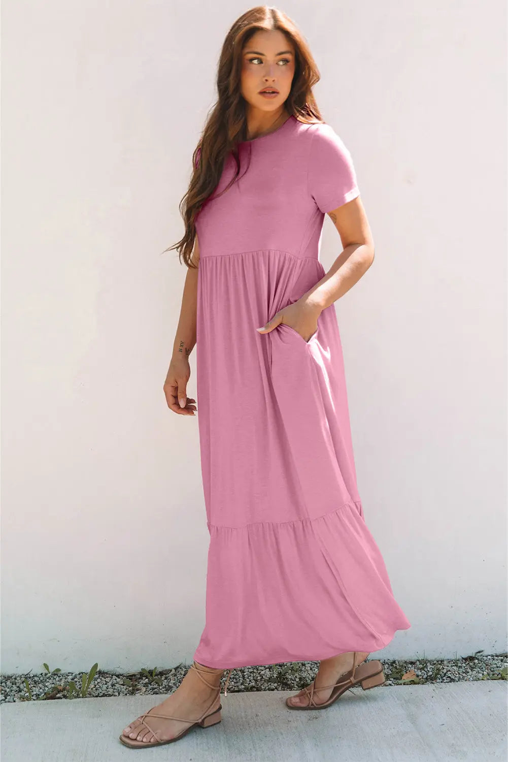 Nala T-shirt High Waist Pocketed Long Dress Threaded Pear