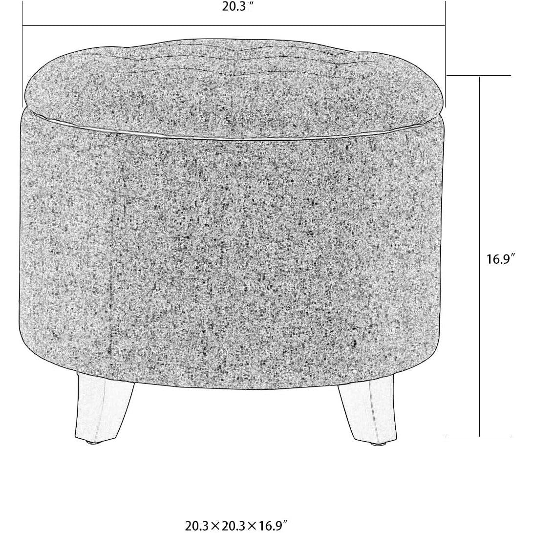 Gray Fabric Round Storage Ottoman With Button Tufting ShipItFurniture