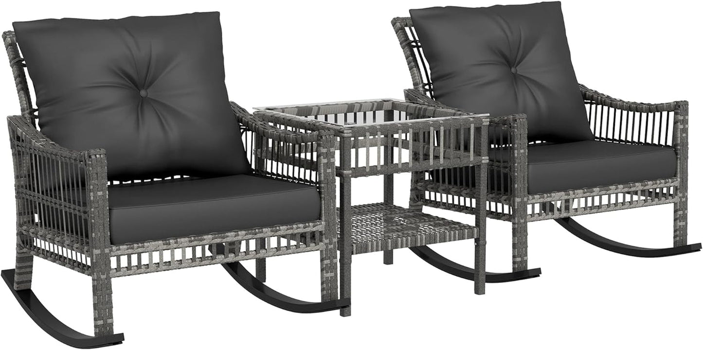 Wicker Outdoor Rocking Chair Set with Storage Table ShipItFurniture