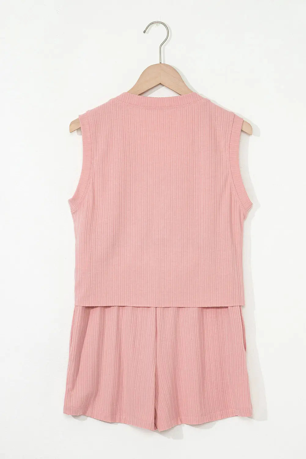 Linda Ribbed Button V Neck Set Threaded Pear