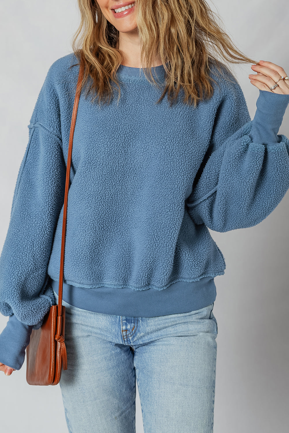 Kinsley Fleece Exposed Seam Casual Sweatshirt Threaded Pear