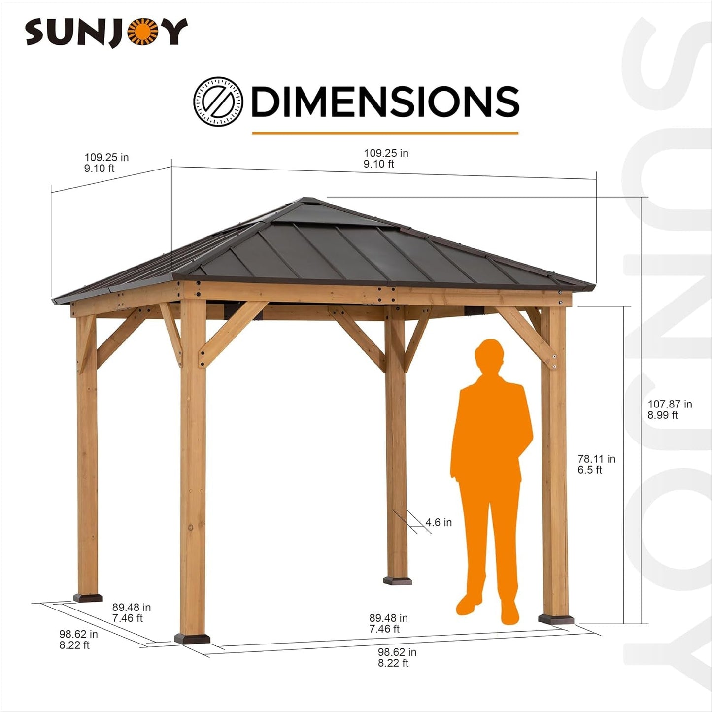 9x9 Cedar Framed Hardtop Gazebo Brown Steel Roof ShipItFurniture