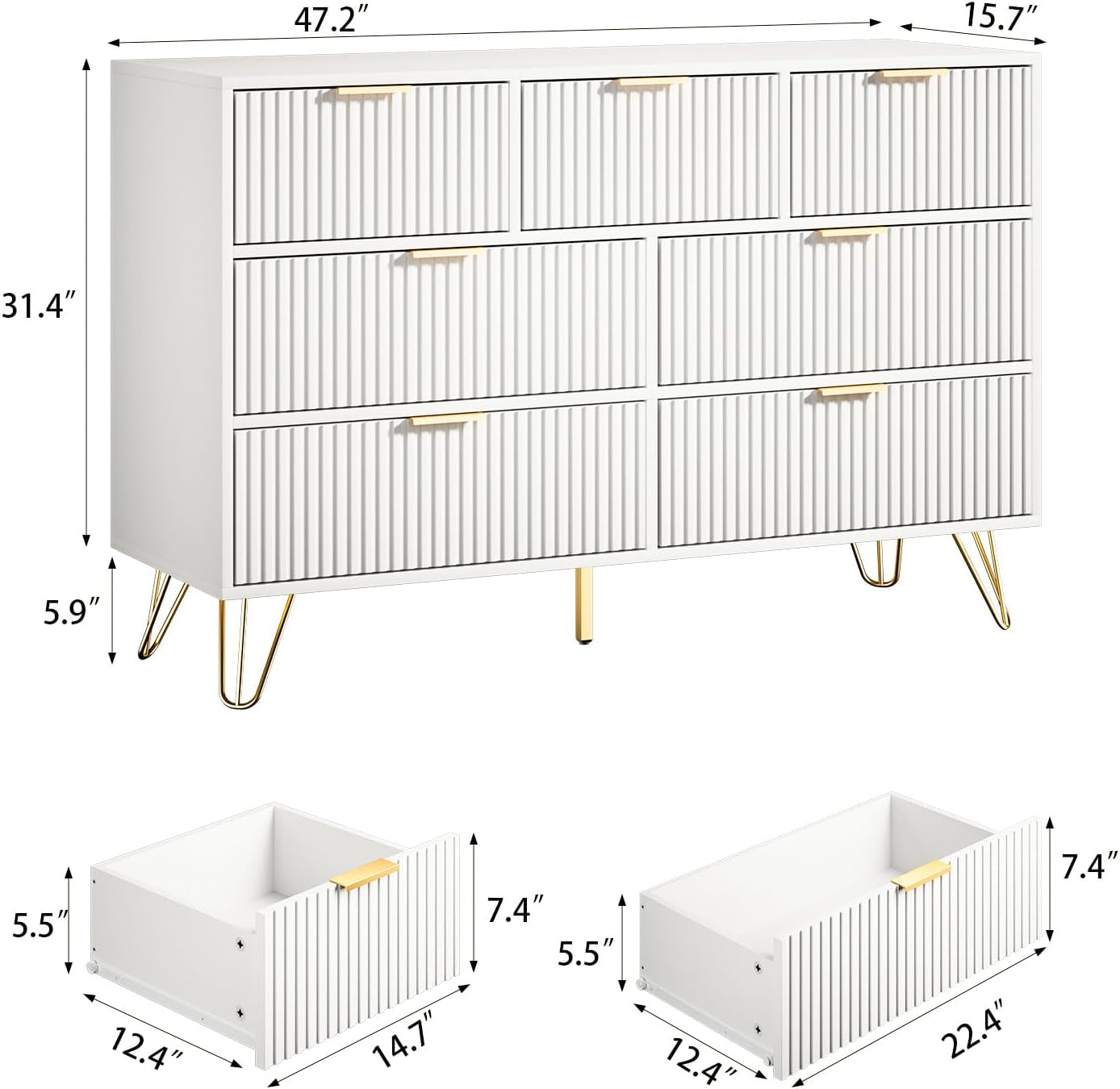 White Dresser 47 Inch Wide Modern Storage With Drawers ShipItFurniture