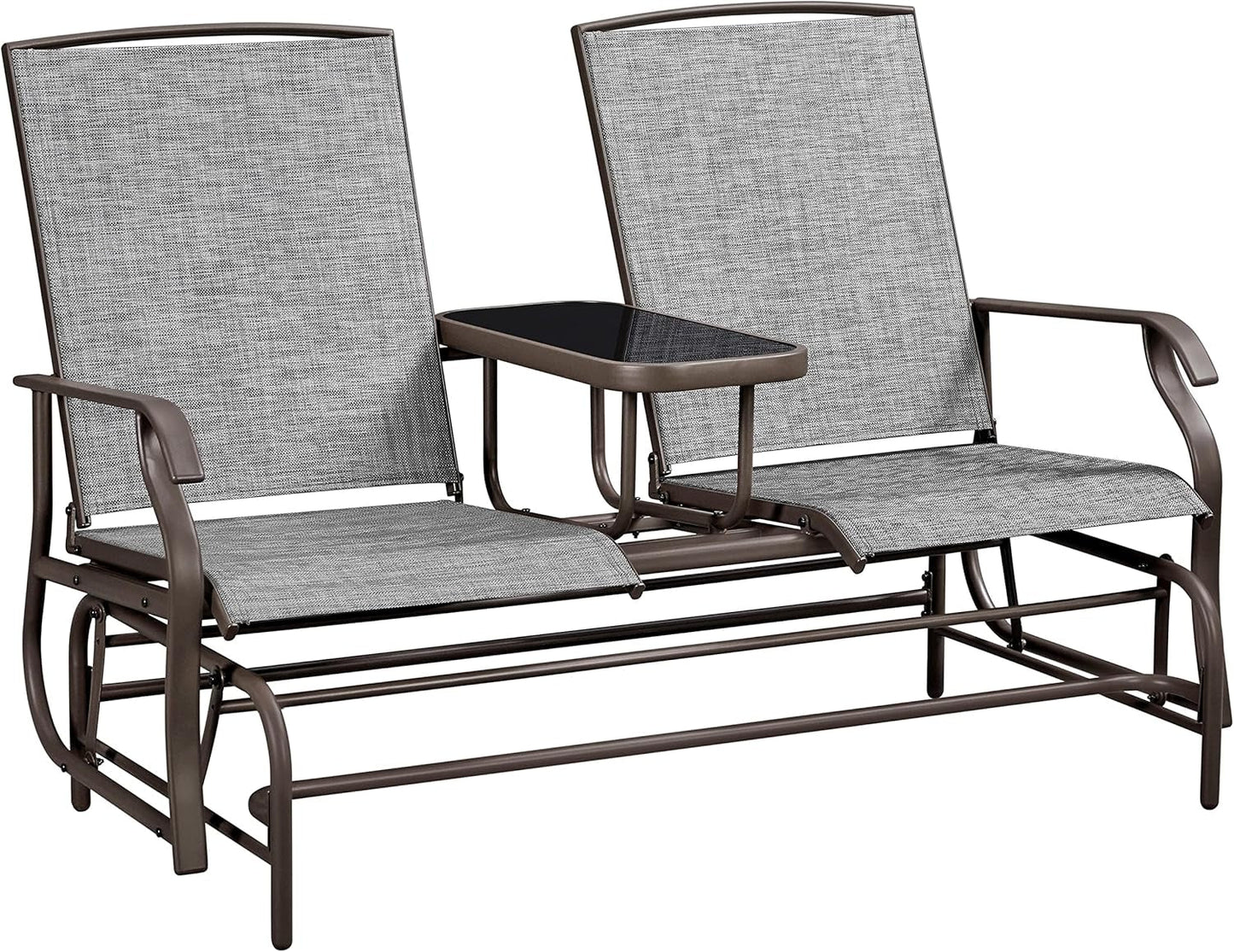Two-Seat Outdoor Glider Bench with Center Table ShipItFurniture