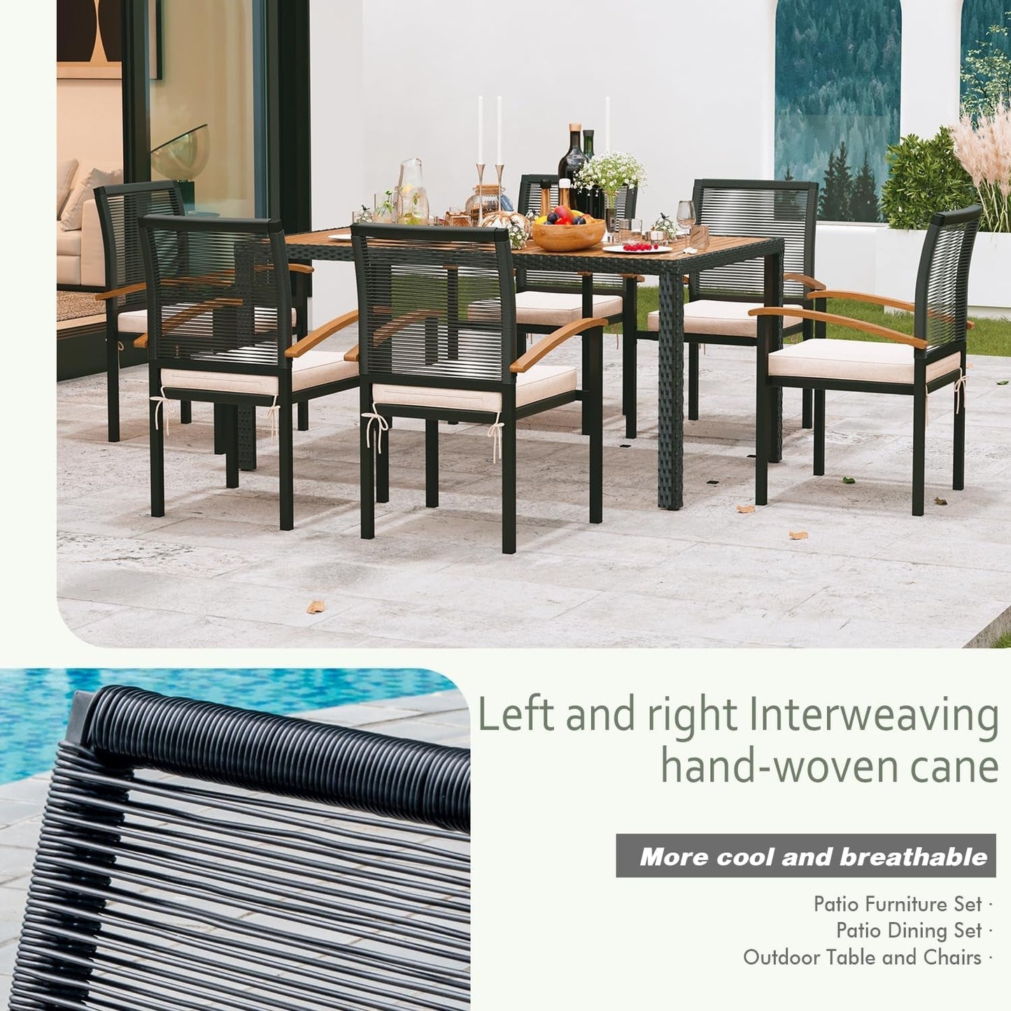 AERBUSKE 7 Pieces Outdoor Table and Chairs Set Outdoor Patio Furniture Set Wicker Patio Dining Sets for 6 Patio Table and Chairs Set Outdoor Furniture Set for Garden Yard Porch Poolside ShipItFurniture