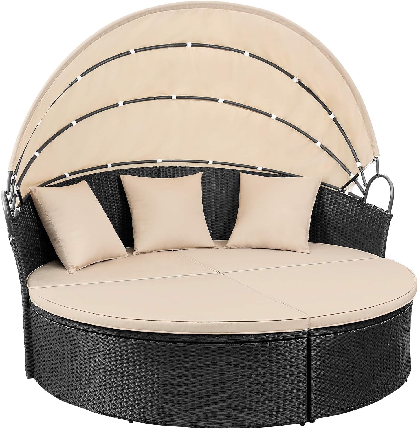 Outdoor Round Daybed Canopy, Wicker, Patio Sectional Sofa ShipItFurniture