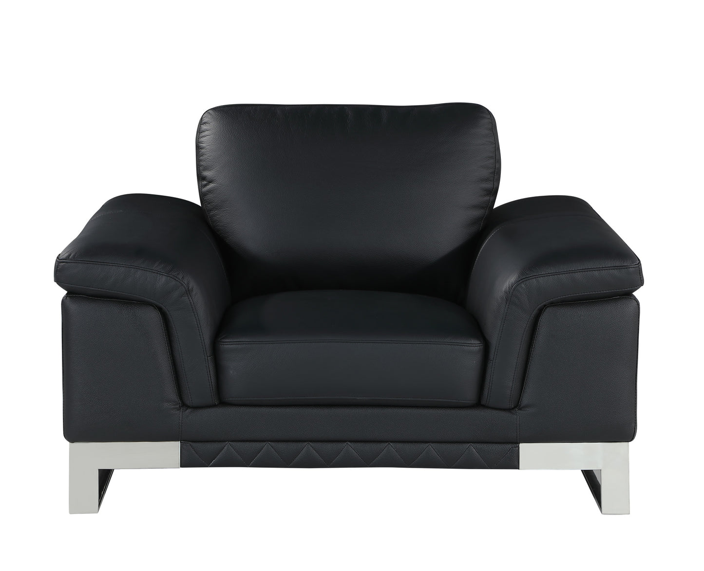 49" Black And Silver Genuine Leather Arm Chair