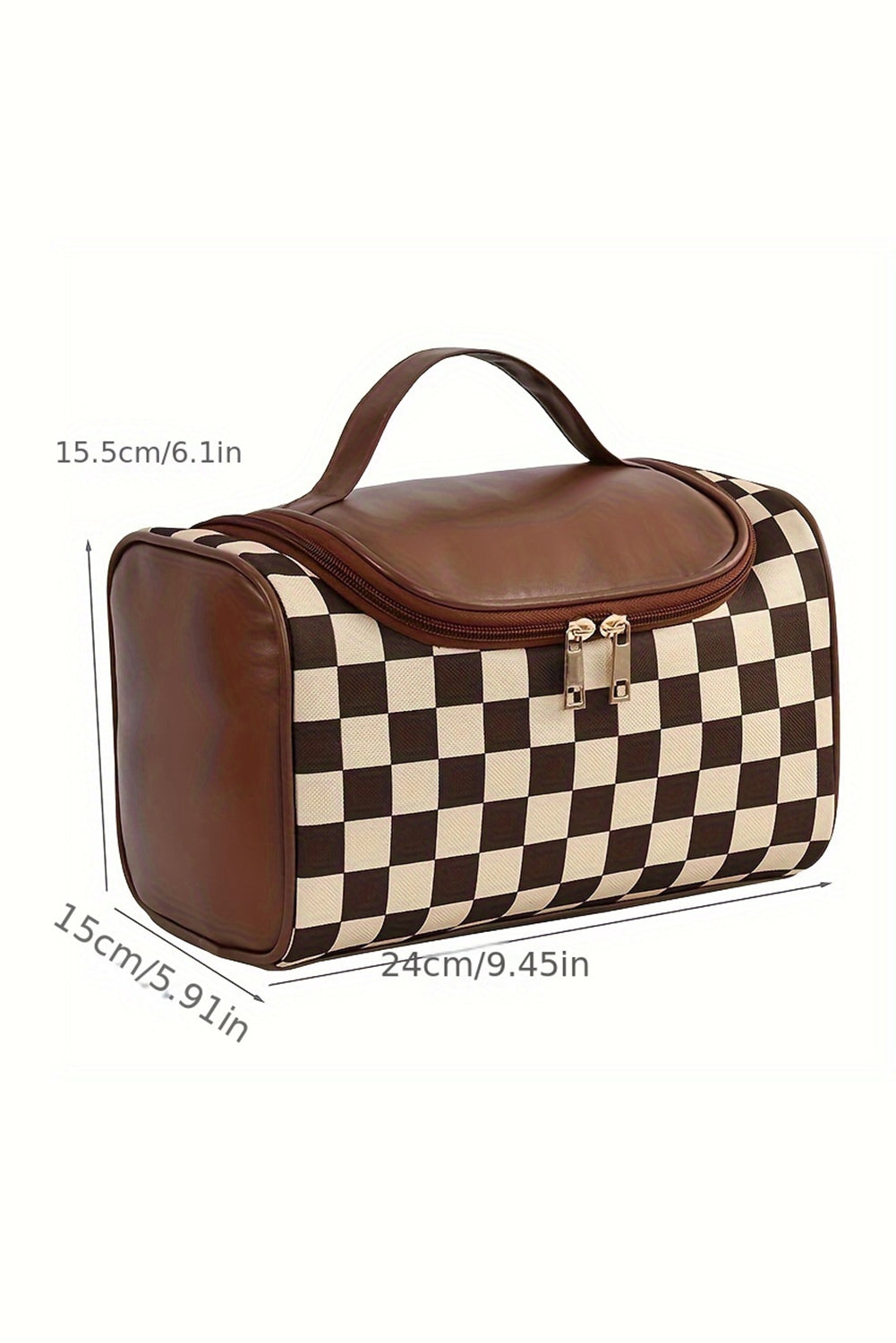 Black Checkered Zipper Makeup Bag Threaded Pear