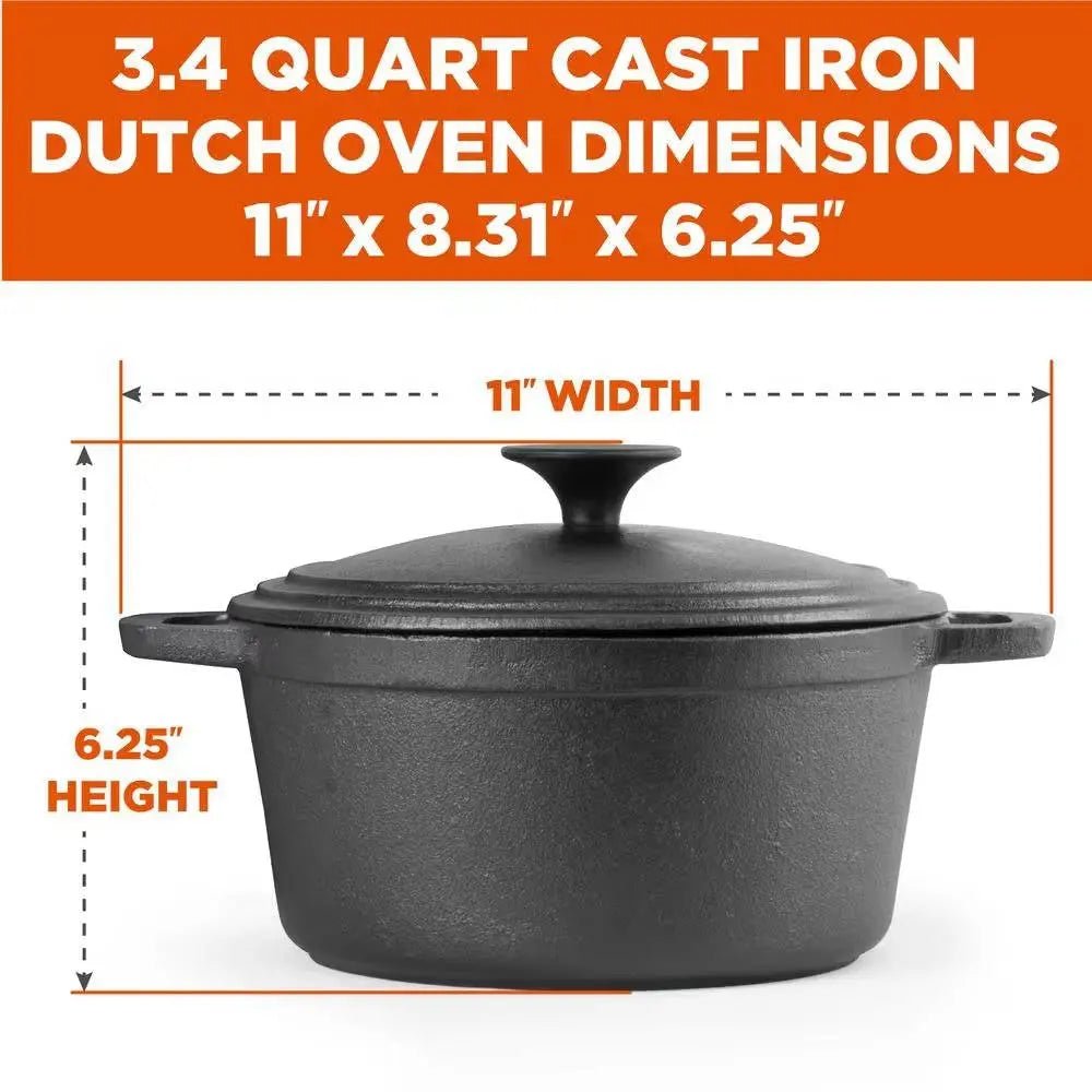 3.4 Quart Pre-Seasonded Cast Iron Dutch Oven with Handles and Lid - Get it from Bo