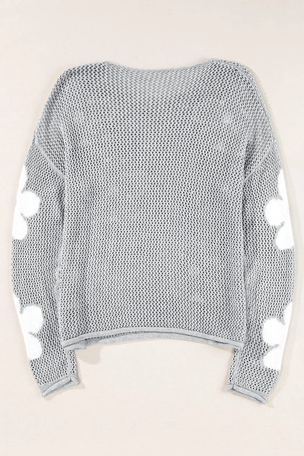 Dulce Big Flower Hollowed Knit Drop Shoulder Sweater Threaded Pear
