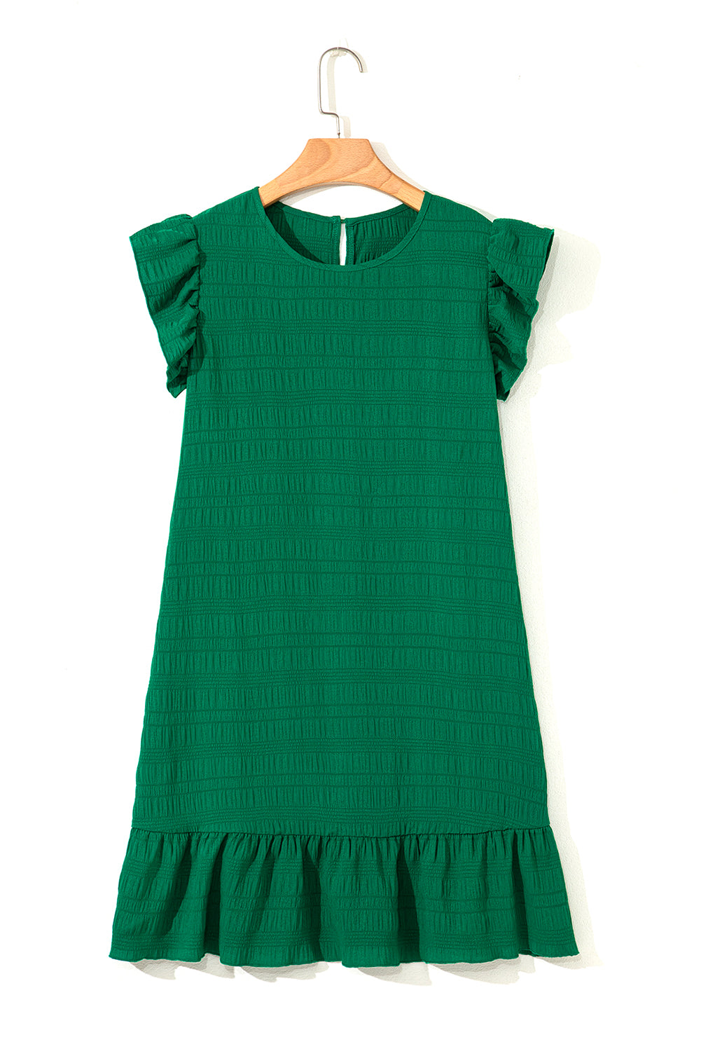 Claire Textured Flutter Sleeve Ruffled Mini Dress Threaded Pear