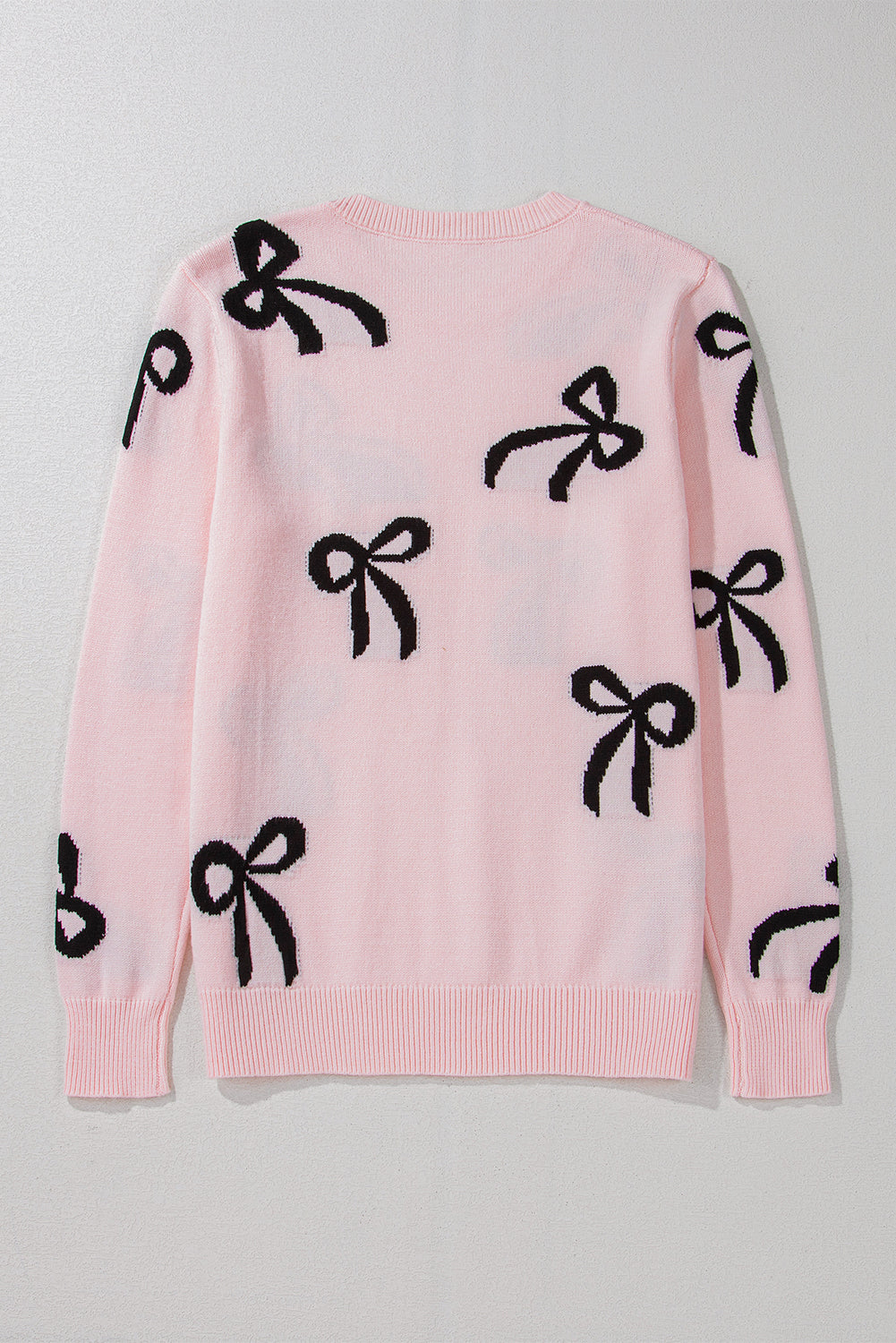 Pink Bow Knitted Loose Fit Sweater Threaded Pear