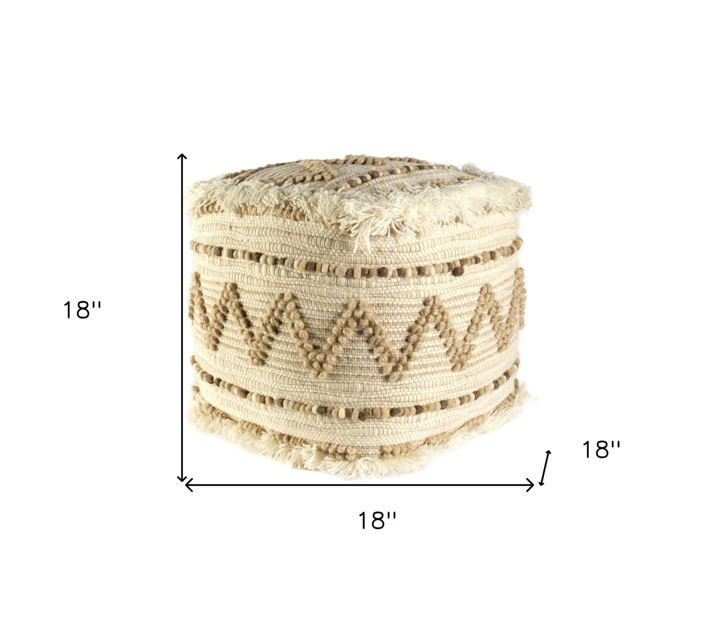 18" Beige Geometric Cube Ottoman