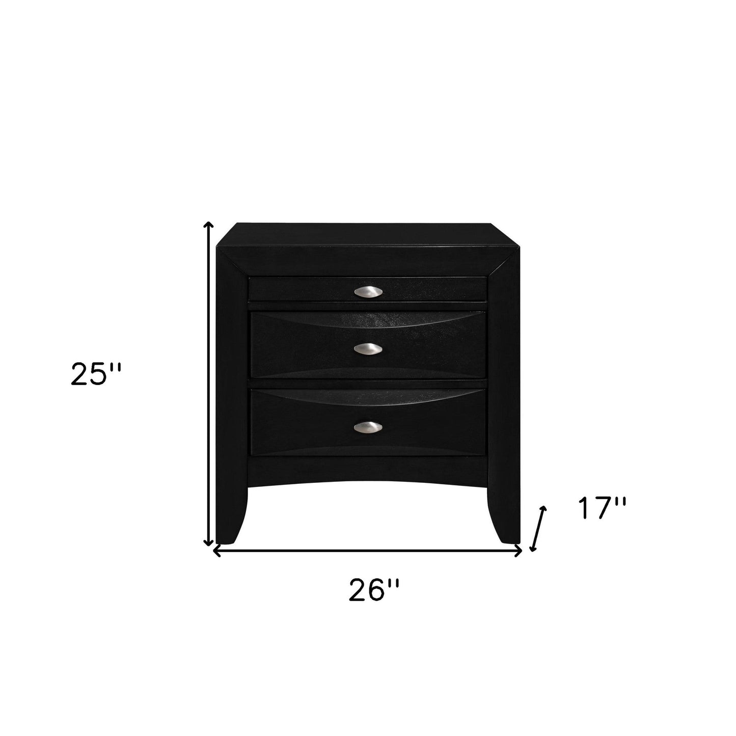 25" Black Wood Three Drawer Nightstand Homeroots