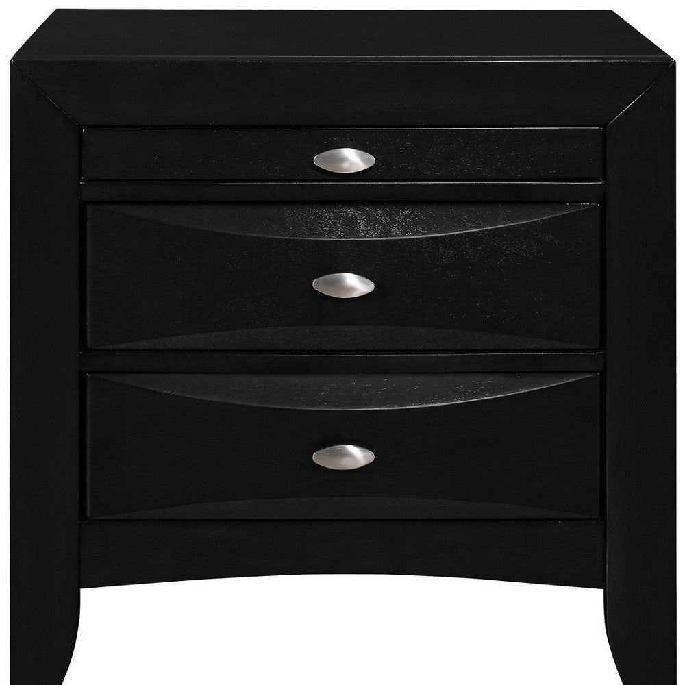 25" Black Wood Three Drawer Nightstand Homeroots