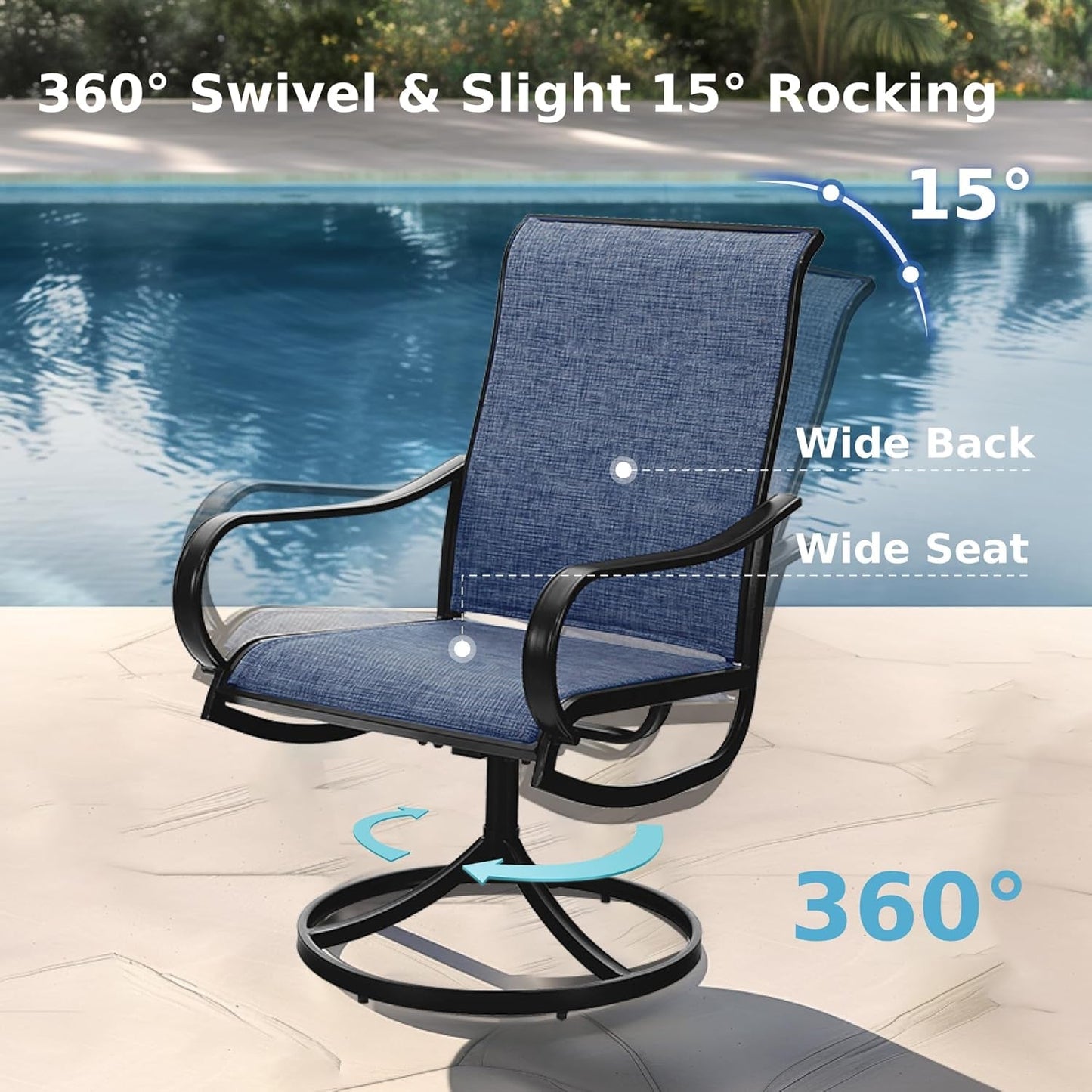 9-Piece Metal Outdoor Patio Dining Furniture Set 8 Sling Dining Swivel Chairs and 1 Expandable Outdoor Dining Rectangle Table, Blue ShipItFurniture