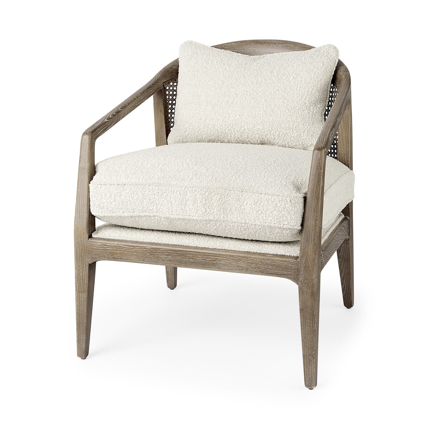 29" Cream and Brown Boucle Arm Chair