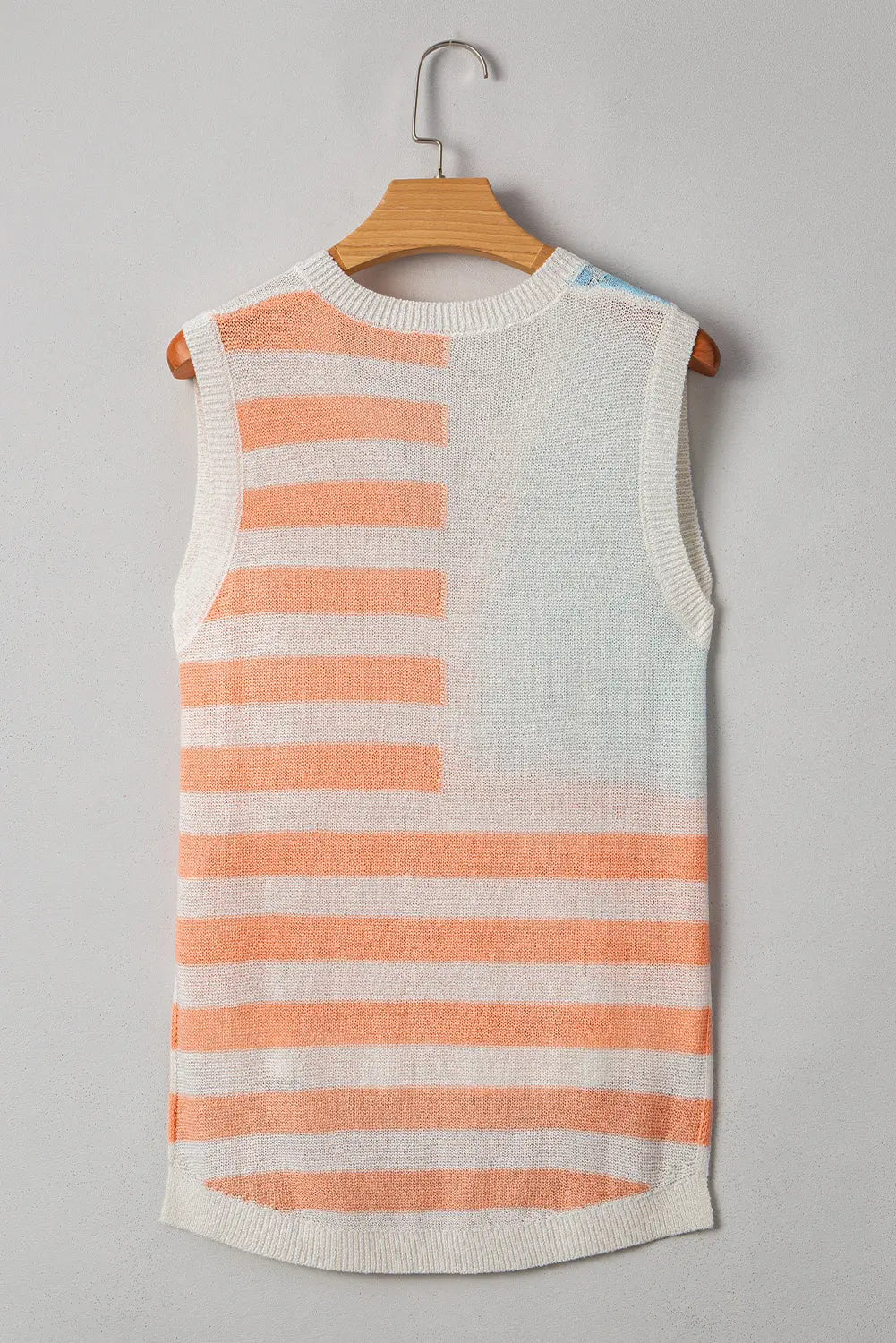 Flag Notched Neckline Loose Sweater Vest Threaded Pear