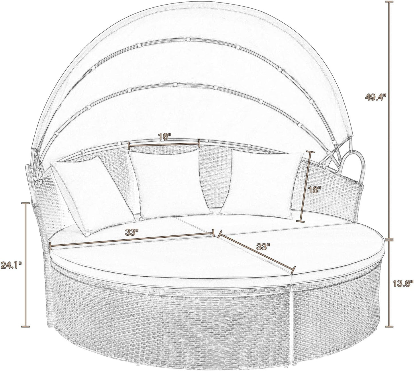 Outdoor Round Daybed Canopy, Wicker, Patio Sectional Sofa ShipItFurniture