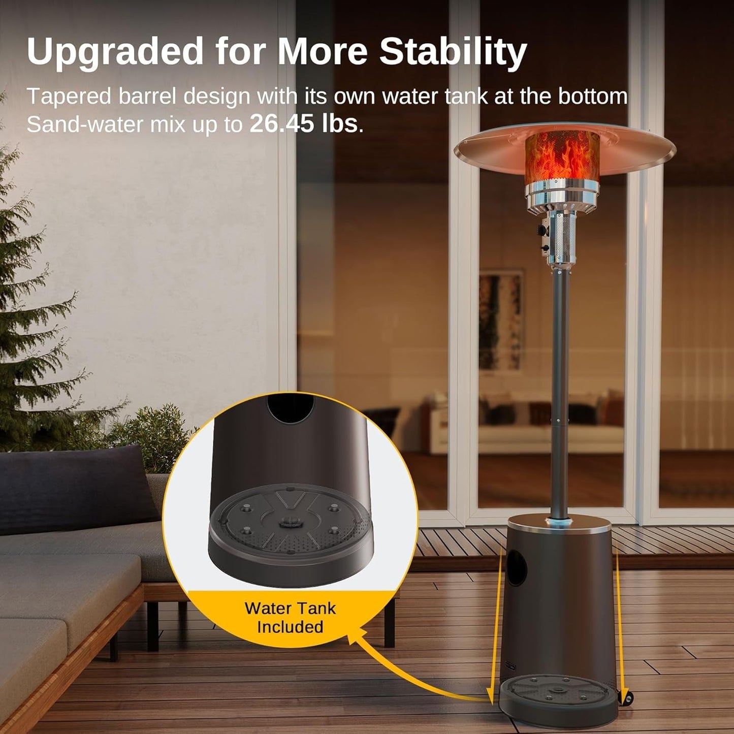 50,000 BTU Patio Heater with Sand Box, Table Design, Double-Layer Stainless Steel Burner, Wheels, Triple Protection System, Outdoor Heater for Home and Residential, Pinecone ShipItFurniture