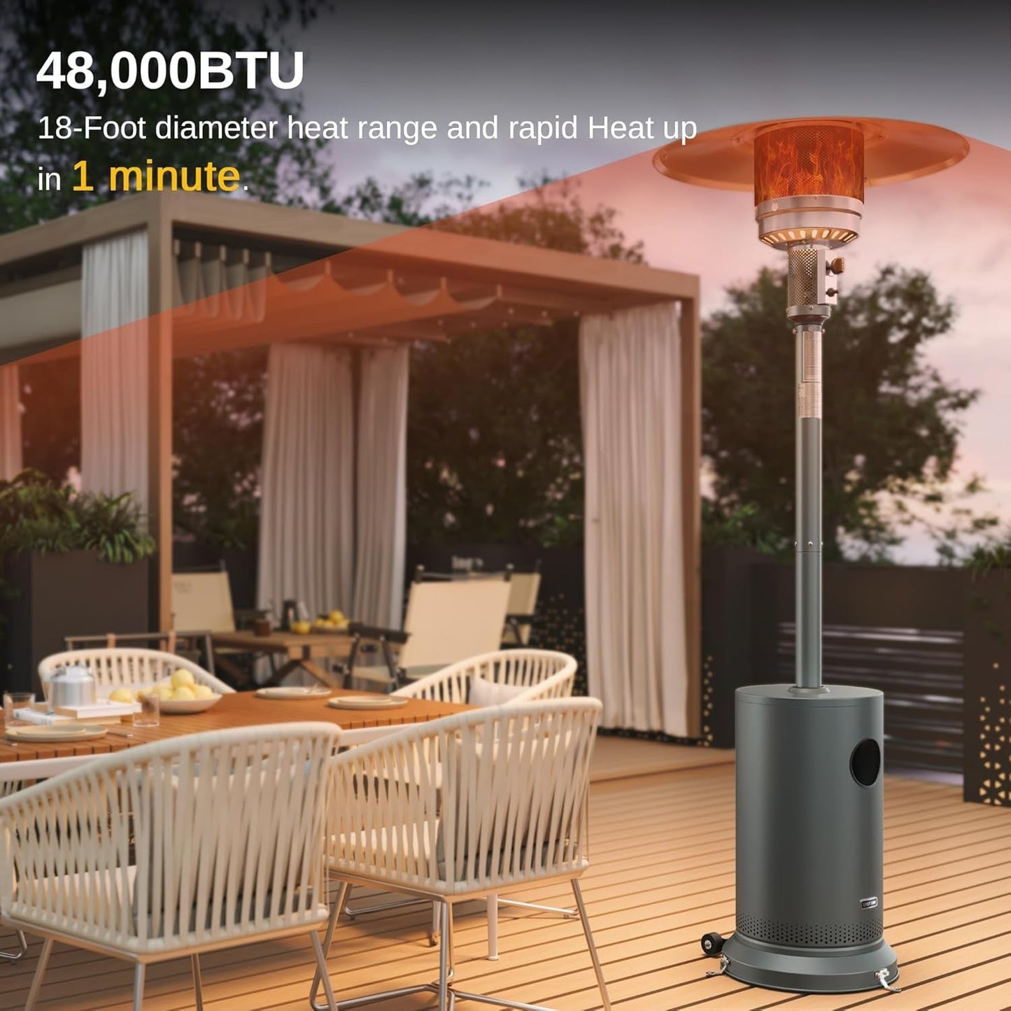 48,000 BTU Patio Heater for Outdoor Use with round Table Design, Double-Layer Stainless Steel Burner and Wheels, Outdoor Patio Heater for Home and Commercial, Gray, 31.9 X 31.9 X 86.6 Inches ShipItFurniture