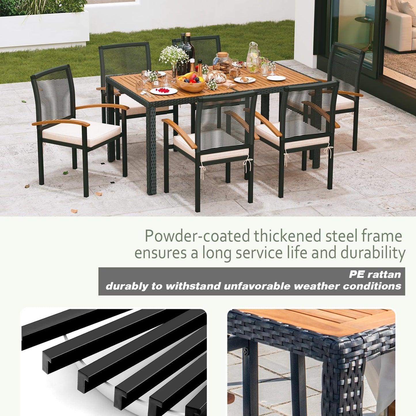 AERBUSKE 7 Pieces Outdoor Table and Chairs Set Outdoor Patio Furniture Set Wicker Patio Dining Sets for 6 Patio Table and Chairs Set Outdoor Furniture Set for Garden Yard Porch Poolside ShipItFurniture