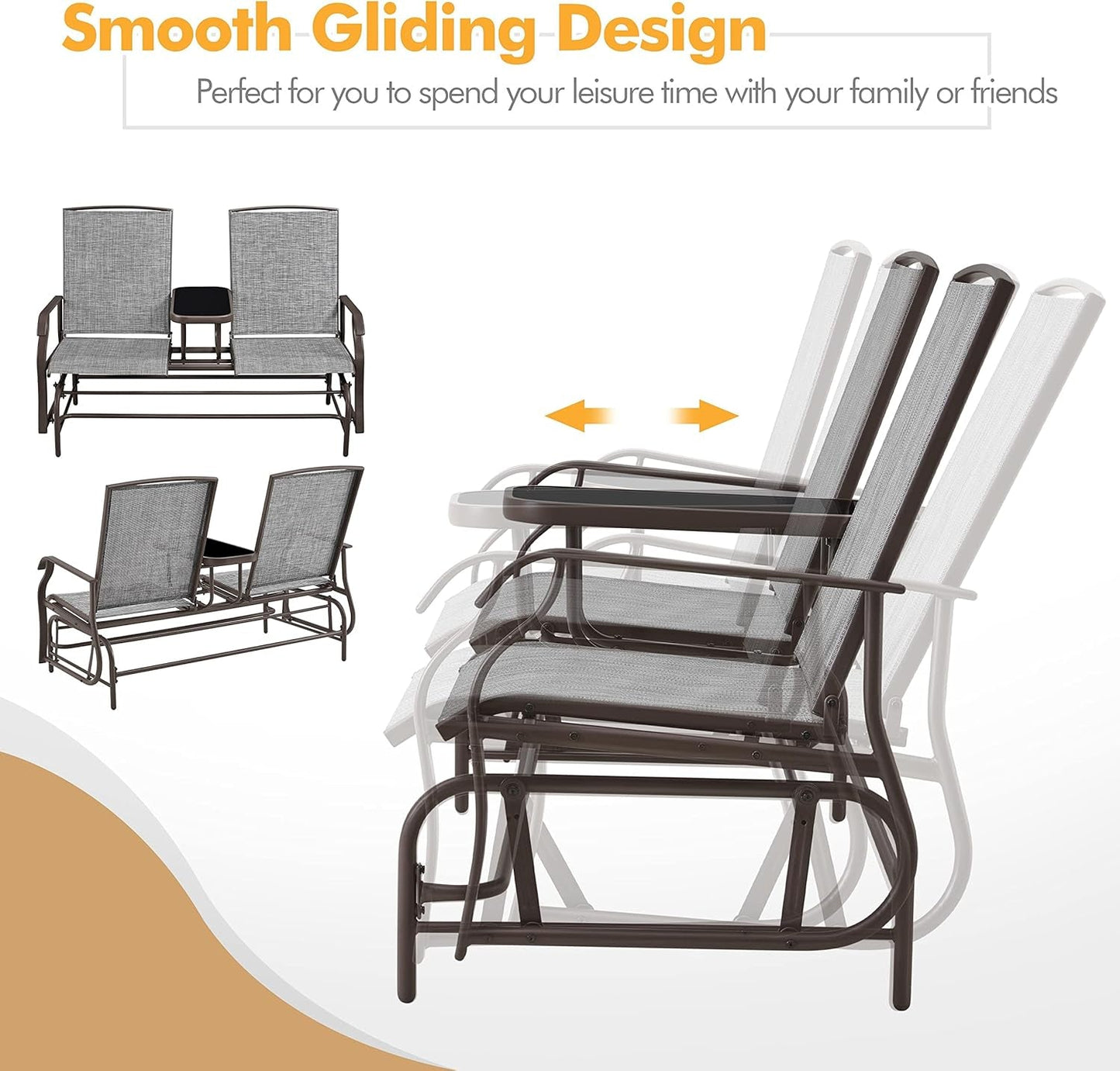 Two-Seat Outdoor Glider Bench with Center Table ShipItFurniture