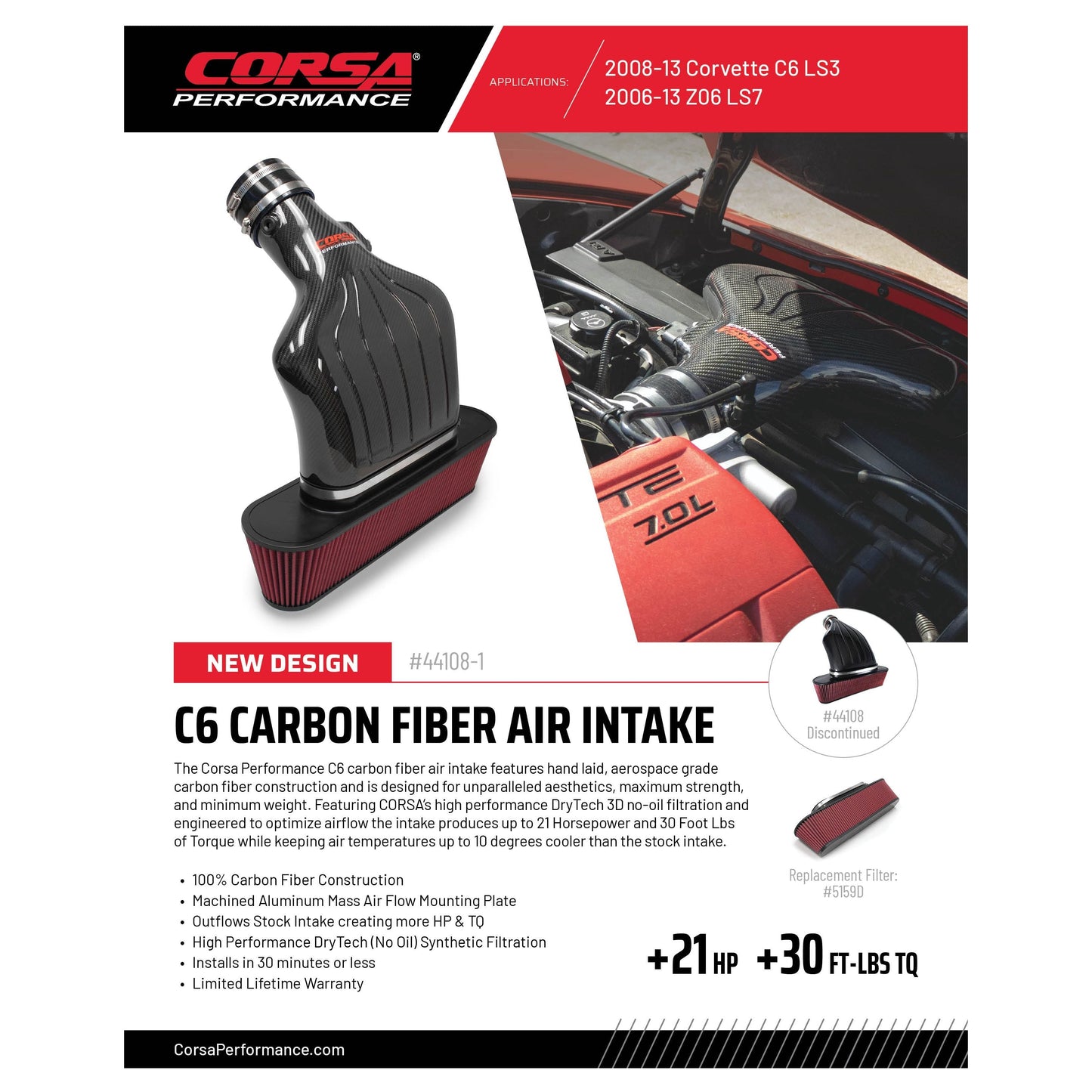 Corsa - Carbon Fiber Air Intake | 2008-13 Corvette C6 LS3, 2006-13 Z06 LS7 (44108-1) NP Motorsports