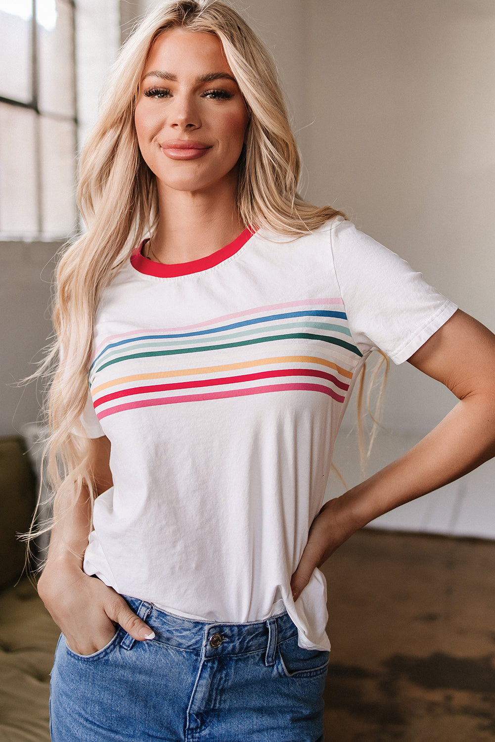 Carter Rainbow Stripe Crewneck Top