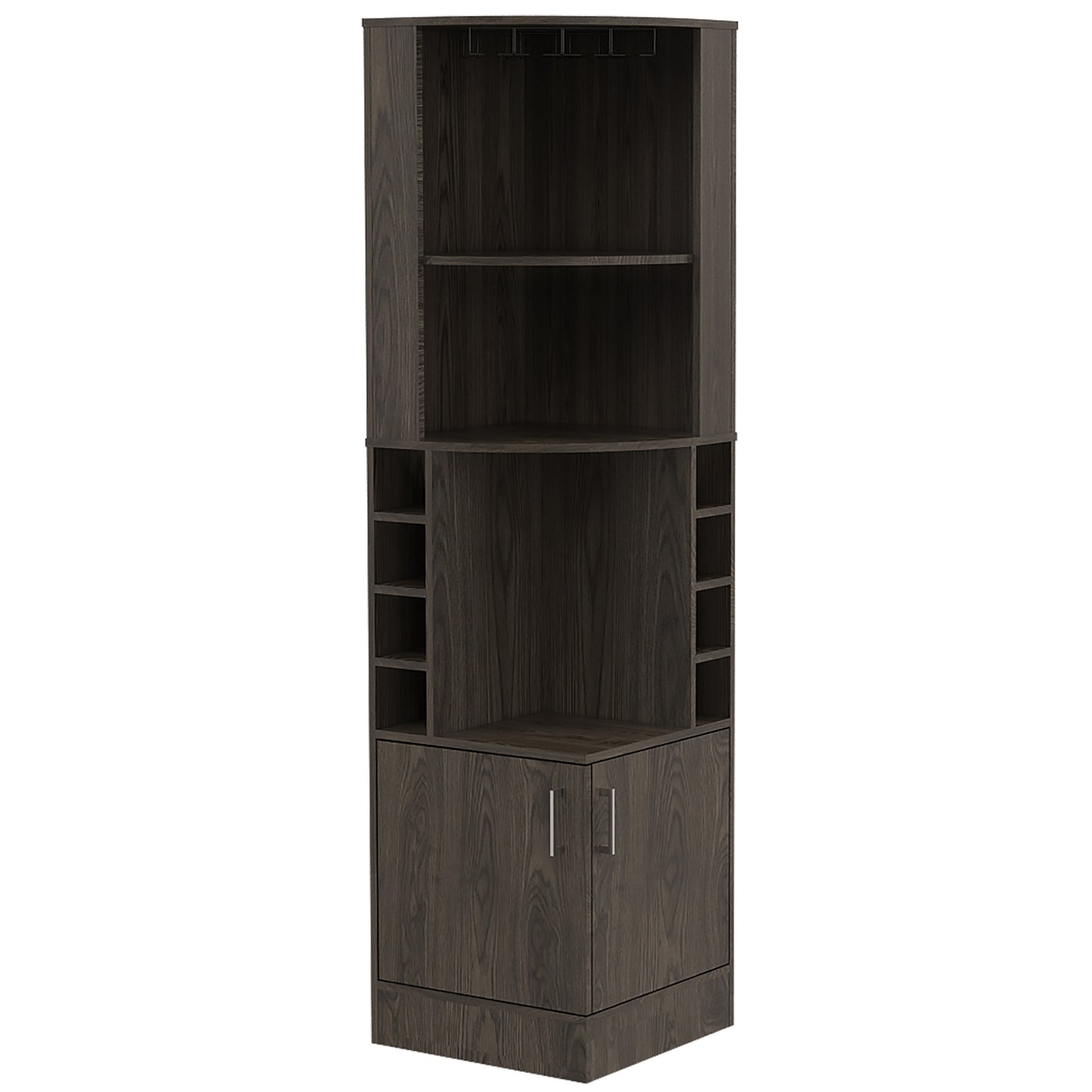 71" Dark Brown Wood Corner Bar Cabinet With Two Doors