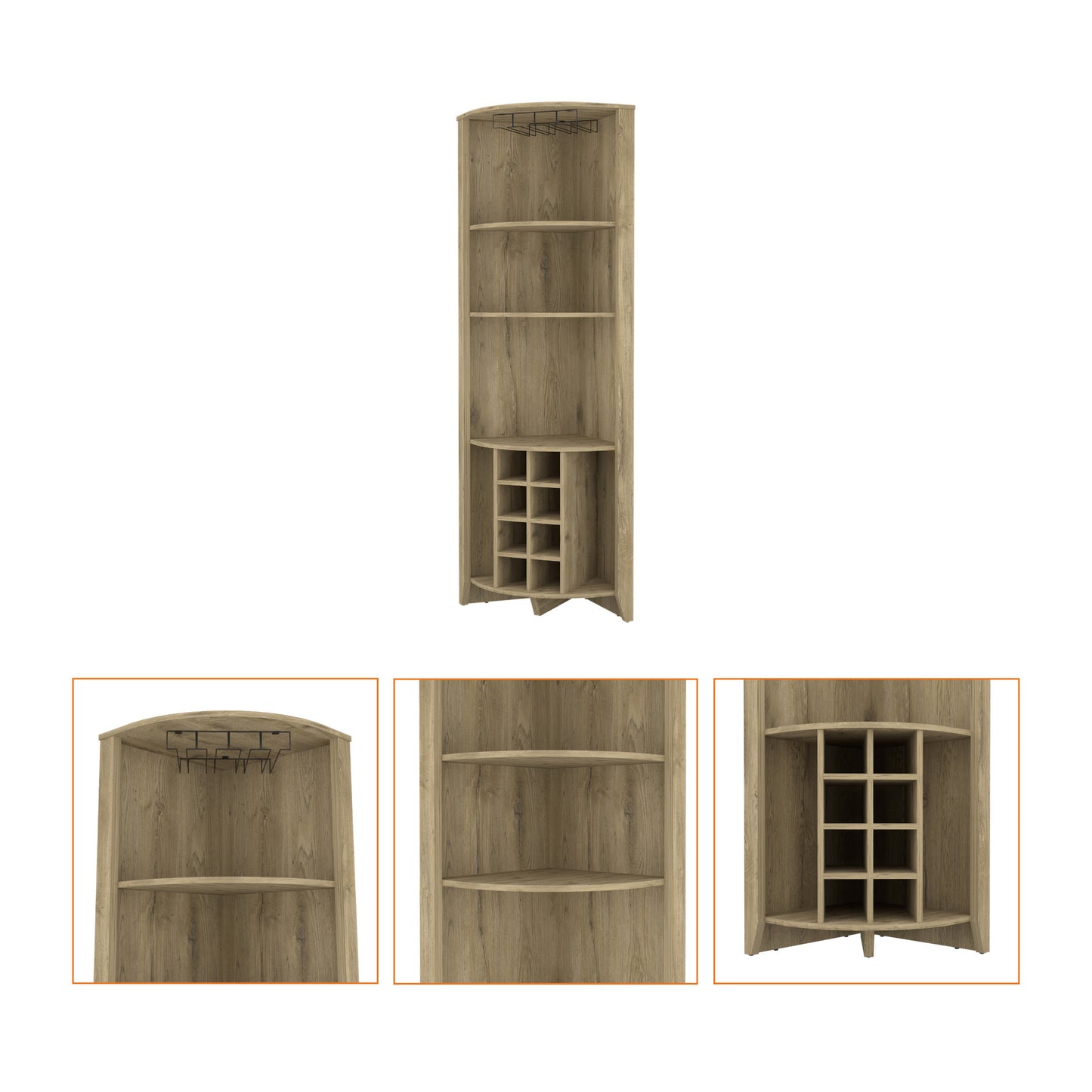 71" Light Brown Wood Corner Bar Cabinet