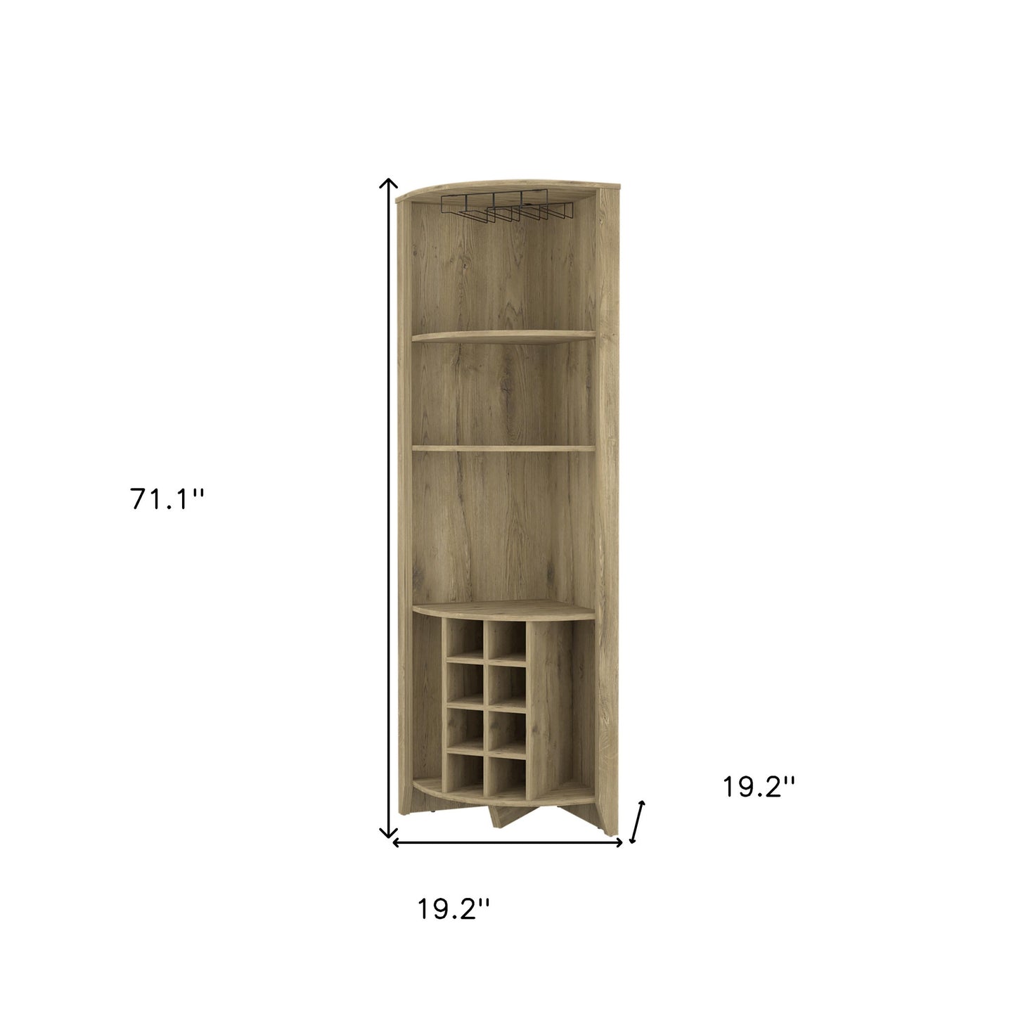 71" Light Brown Wood Corner Bar Cabinet