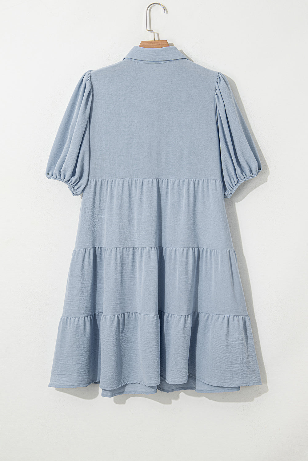 Arya Shirt Collar Button Up Puff Sleeve Tiered Dress Threaded Pear