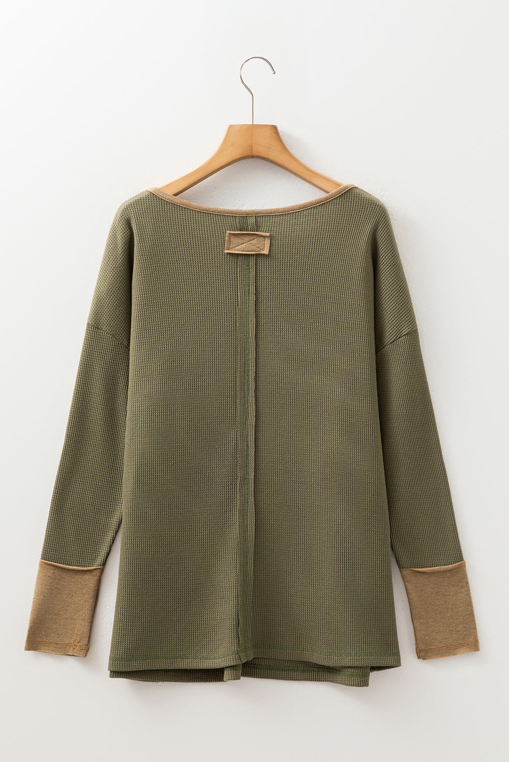 Blake Waffle Textured Tunic Henley Top with Slits Threaded Pear