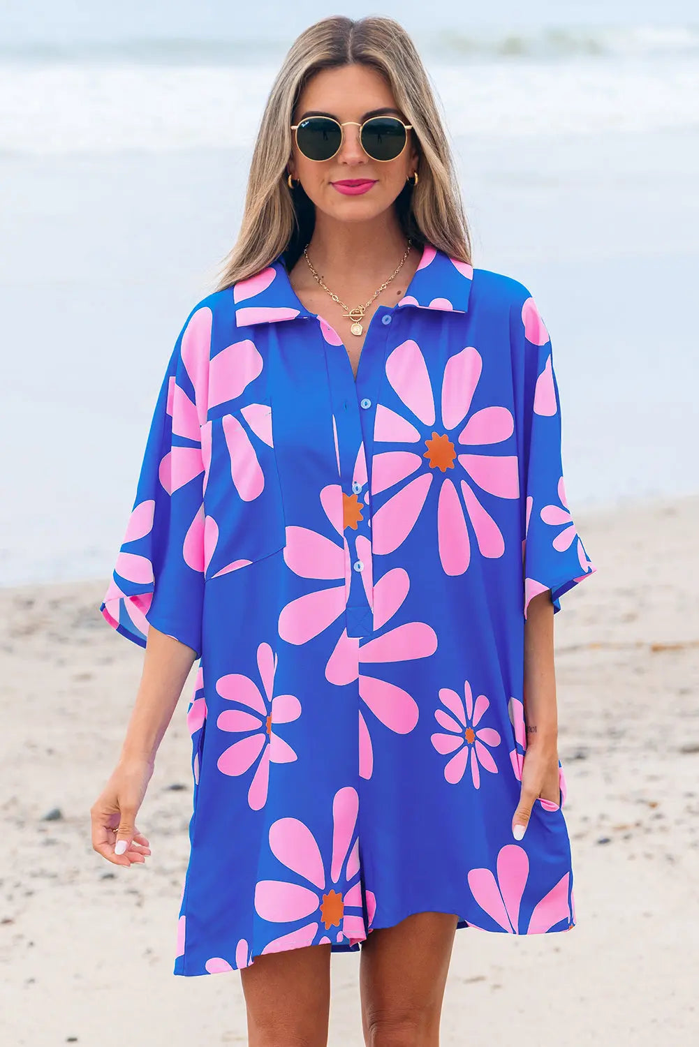 Ailany Flower Collar Button Front Loose Romper Threaded Pear