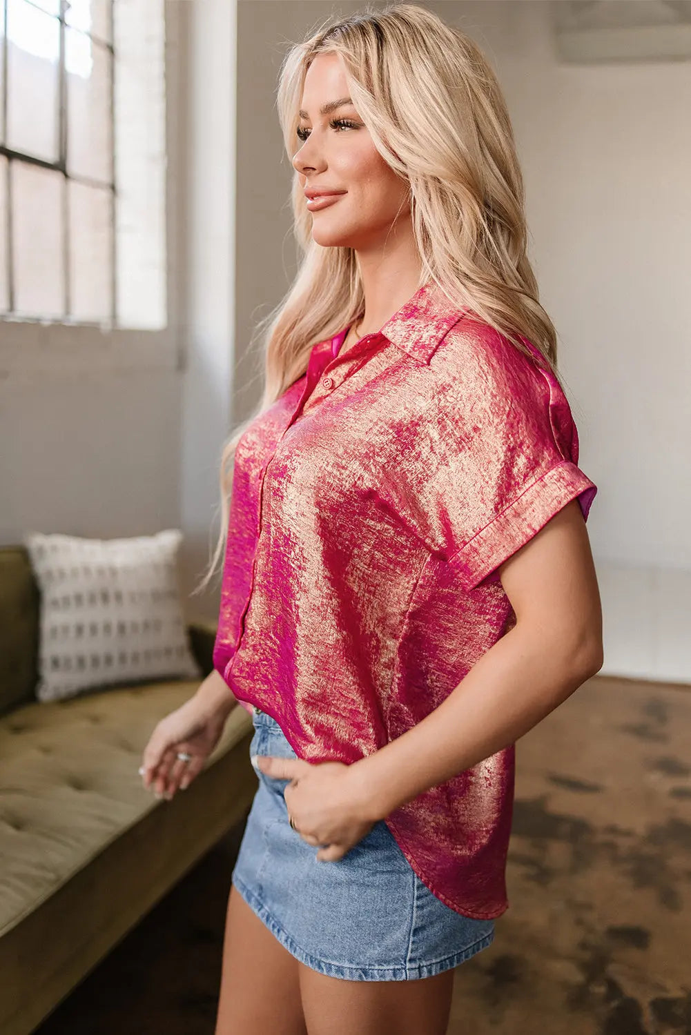 Amoura Metallic Sheen Buttoned Top Threaded Pear