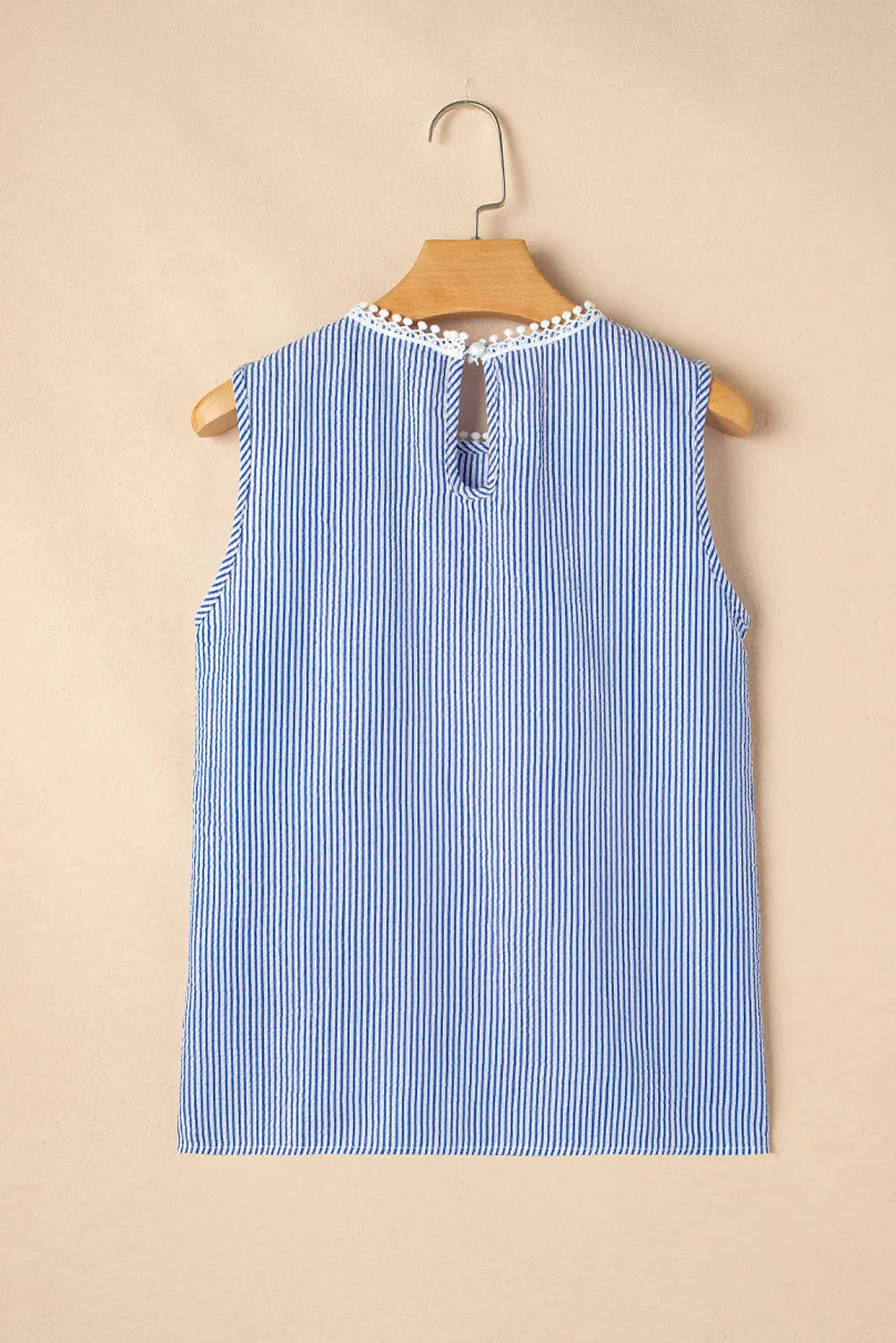 Meredith Stripe Lace Patchwork Crew Neck Tank Top Threaded Pear