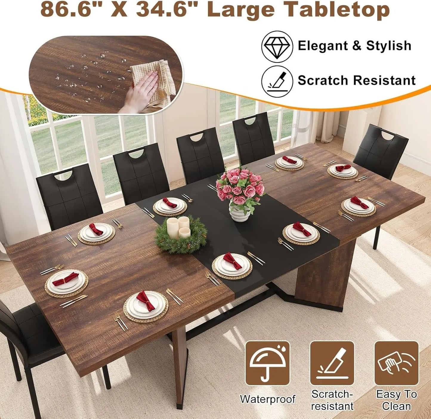 Extendable Dining Table 59 to 86 Inches Removable Leaves-4