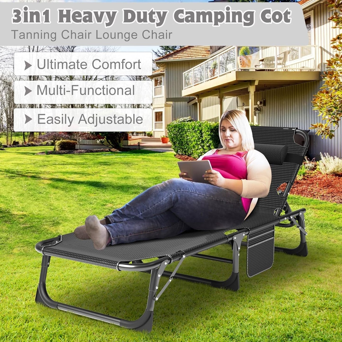 Five Position Adjustable Padded Outdoor Lounge Chair ShipItFurniture