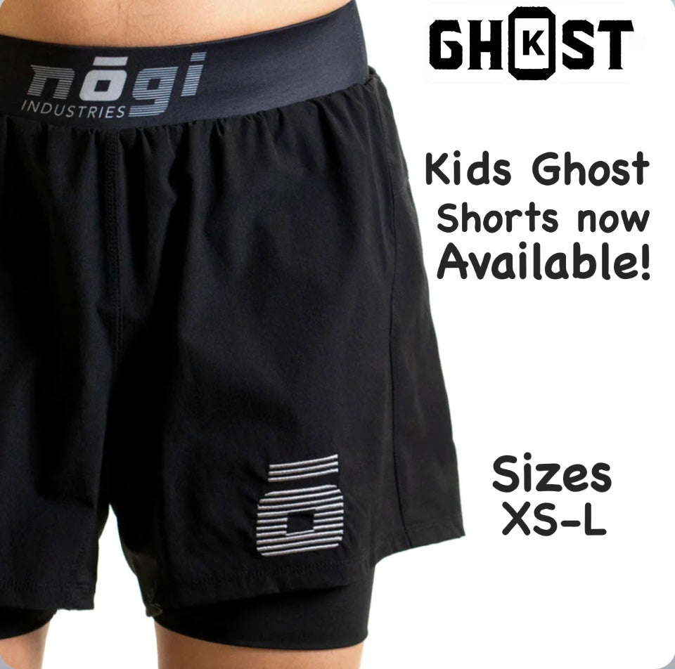 KIDS Ghost Premium Lined Grappling Shorts - Obsidian Black NoGi Industries