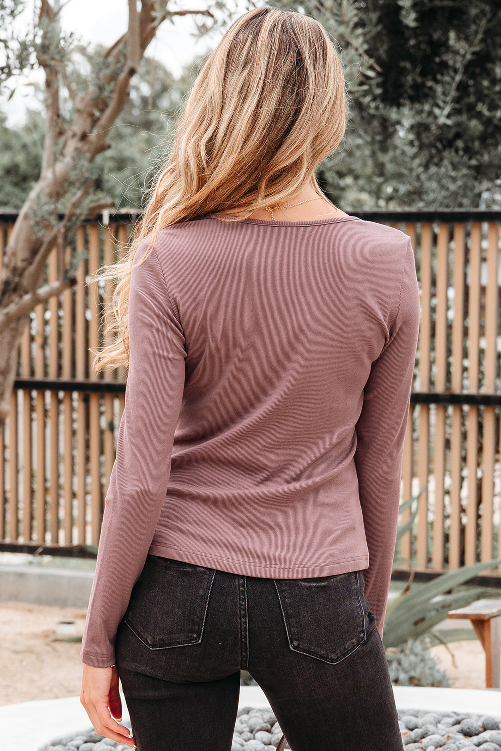 Cora Square Neck Ribbed Fit Long Sleeve Top Threaded Pear