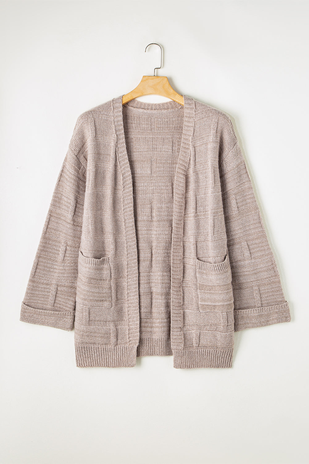 Athena Knit Open Front Chic Cardigan with Pockets Threaded Pear