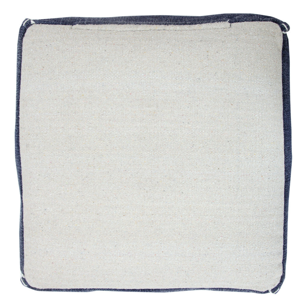 18" Blue Cotton Geometric Pouf Ottoman