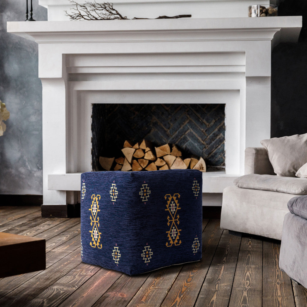 18" Blue Medallion Pouf Ottoman