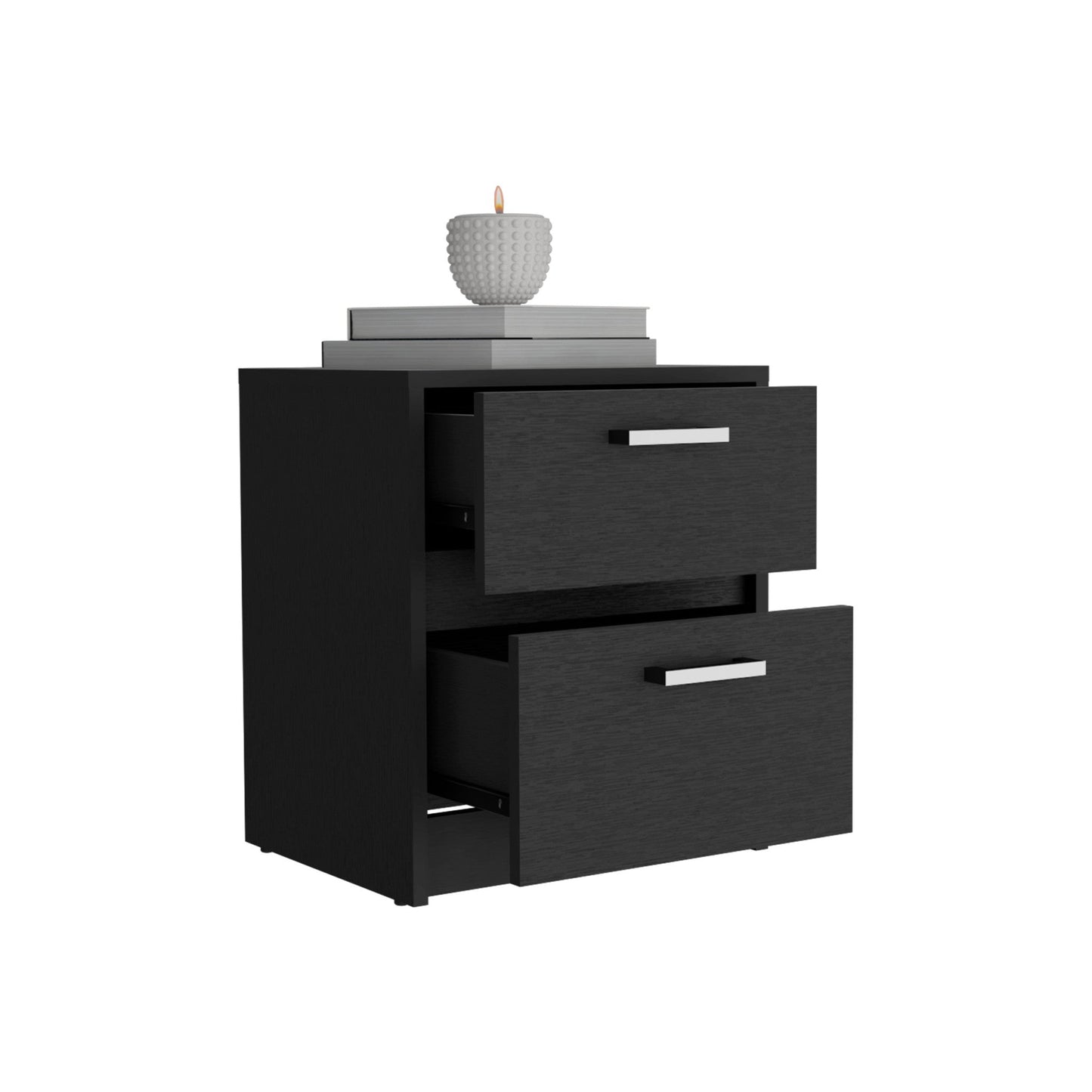 19" Black Wood Two Drawer Nightstand Homeroots
