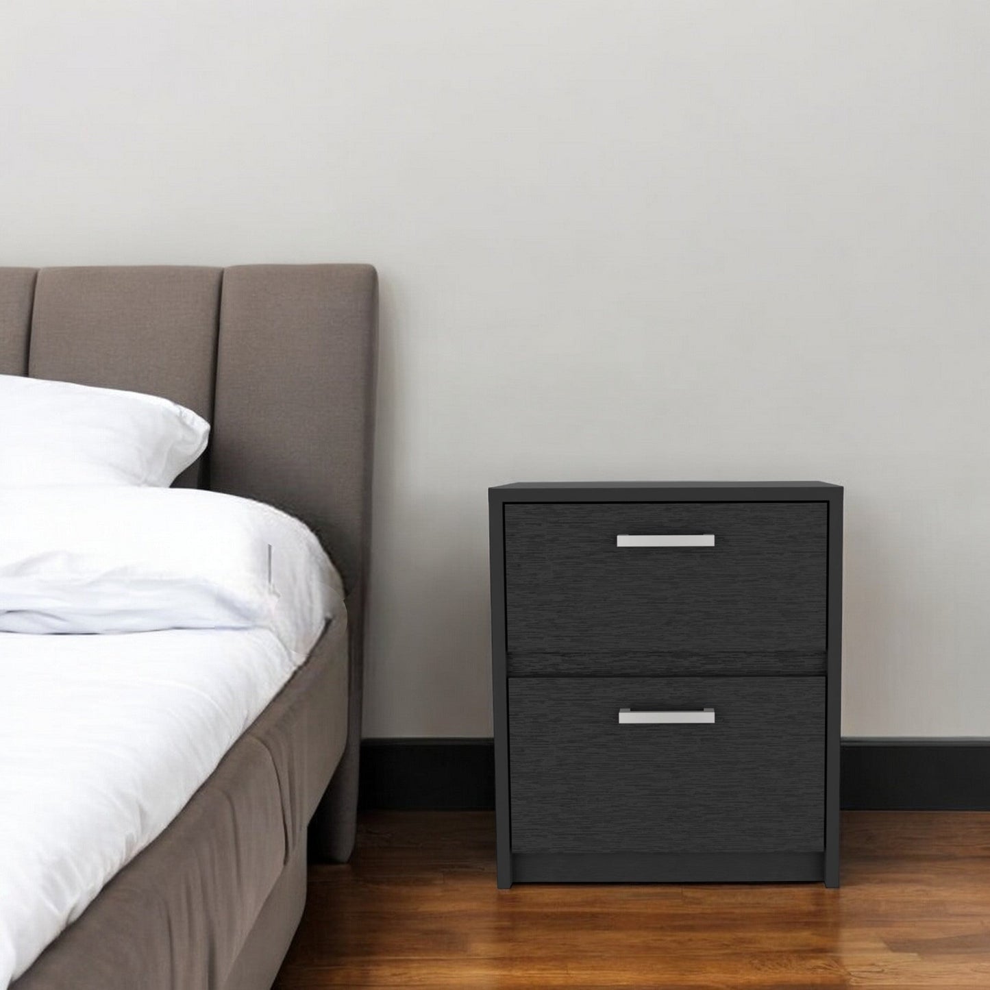 19" Black Wood Two Drawer Nightstand Homeroots