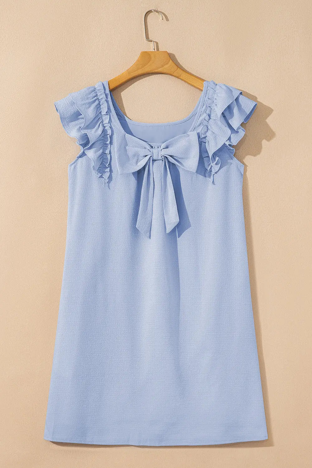 Abigail Textured Flutter Sleeve Bow Back Mini Dress Threaded Pear