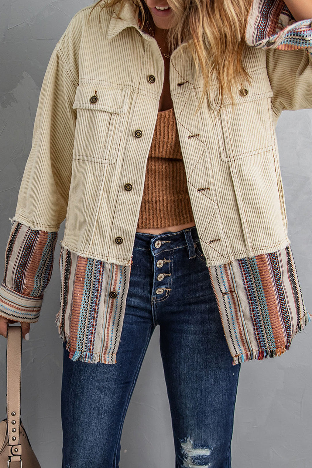 Lyla Button Up Corduroy Jacket Threaded Pear