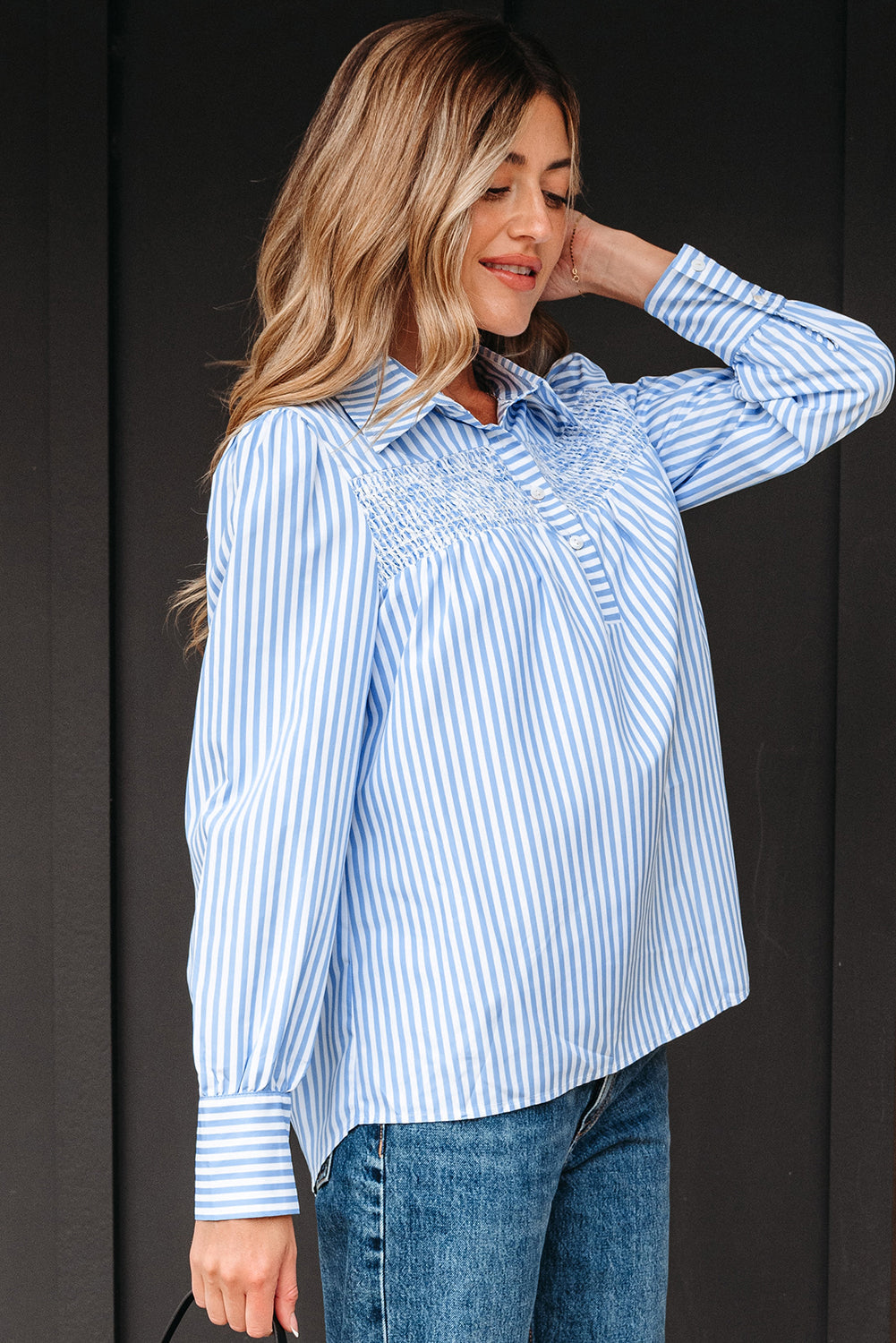 Emersyn Stripe Long Sleeve Top Threaded Pear