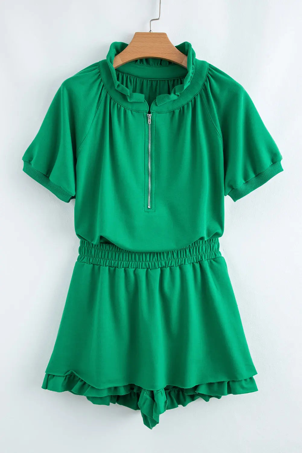 Laylani Puff Sleeve Top and Ruffled Shorts Set Threaded Pear